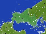 山口県のアメダス実況(風向・風速)(2015年07月13日)