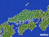 中国地方のアメダス実況(風向・風速)(2015年08月06日)