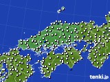 2015年08月10日の中国地方のアメダス(風向・風速)