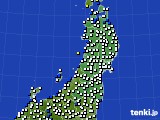 2015年10月11日の東北地方のアメダス(風向・風速)