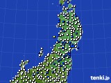 2015年10月14日の東北地方のアメダス(風向・風速)