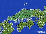 中国地方のアメダス実況(風向・風速)(2016年02月13日)