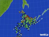 北海道地方のアメダス実況(日照時間)(2016年02月20日)