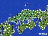 中国地方のアメダス実況(風向・風速)(2016年07月08日)