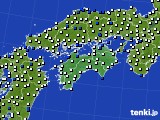 四国地方のアメダス実況(風向・風速)(2016年07月14日)