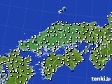 中国地方のアメダス実況(風向・風速)(2016年08月21日)