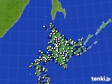 北海道地方のアメダス実況(風向・風速)(2016年10月09日)