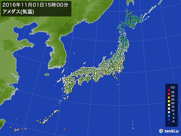 過去の天気 アメダス 気温 16年11月 日本気象協会 Tenki Jp