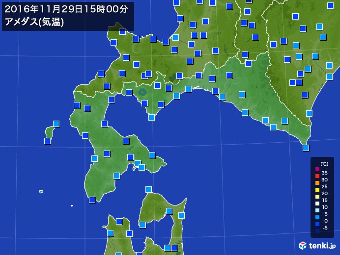 道南の過去のアメダス実況 16年11月29日 気温 日本気象協会 Tenki Jp