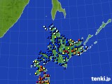 北海道地方のアメダス実況(日照時間)(2017年10月08日)
