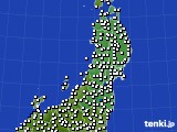 2017年10月10日の東北地方のアメダス(風向・風速)