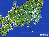 関東・甲信地方のアメダス実況(風向・風速)(2017年10月16日)