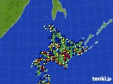 北海道地方のアメダス実況(日照時間)(2018年01月19日)