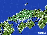 中国地方のアメダス実況(風向・風速)(2018年08月19日)