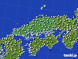 中国地方のアメダス実況(風向・風速)(2018年09月15日)