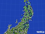 2018年10月07日の東北地方のアメダス(風向・風速)