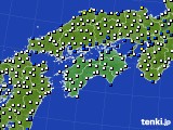 四国地方のアメダス実況(風向・風速)(2018年12月19日)