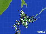 北海道地方のアメダス実況(風向・風速)(2019年10月13日)
