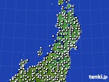 東北地方のアメダス実況(風向・風速)(2019年10月18日)