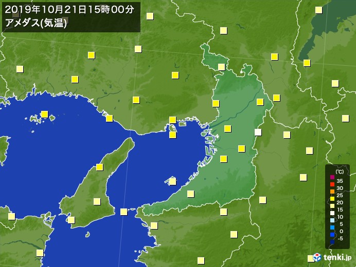 大阪府の過去のアメダス実況 2019年10月21日 気温 日本気象協会