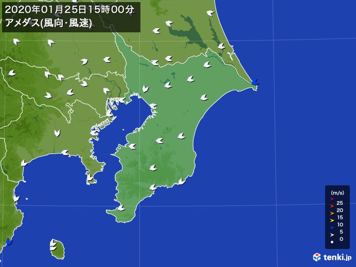 千葉県の過去のアメダス実況 2020年01月25日 風向 風速 日本気象協会 Tenki Jp