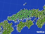2020年02月13日の中国地方のアメダス(風向・風速)