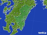 2020年10月10日の宮崎県のアメダス(風向・風速)