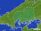 広島県のアメダス実況(風向・風速)(2020年10月13日)