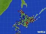 2020年10月16日の北海道地方のアメダス(日照時間)