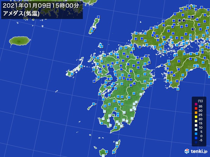 九州地方の過去のアメダス実況 2021年01月09日 気温 日本気象協会 Tenki Jp