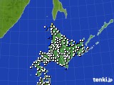 北海道地方のアメダス実況(風向・風速)(2021年01月18日)