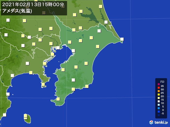 千葉県の過去のアメダス実況(2021年02月13日)(気温) - 日本気象協会 tenki.jp