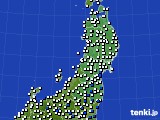 東北地方のアメダス実況(風向・風速)(2021年02月15日)