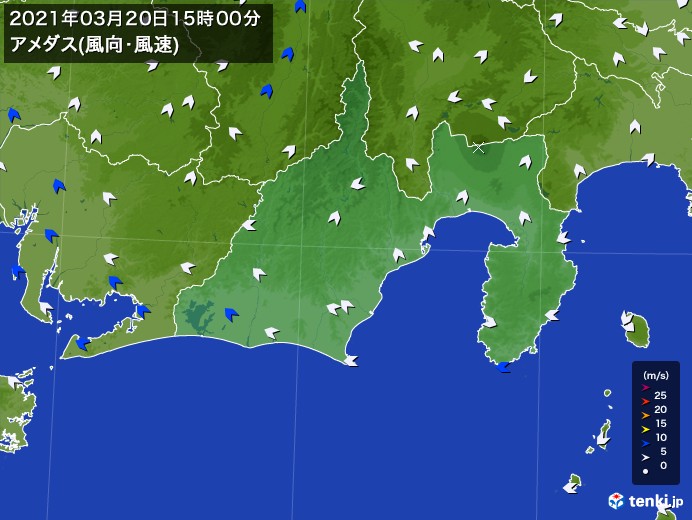 静岡県の過去のアメダス実況 21年03月日 風向 風速 日本気象協会 Tenki Jp