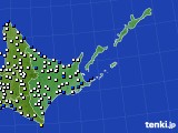 道東のアメダス実況(風向・風速)(2021年08月25日)