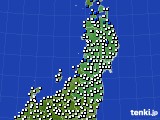 2021年10月13日の東北地方のアメダス(風向・風速)