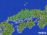 中国地方のアメダス実況(風向・風速)(2022年01月16日)