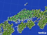 中国地方のアメダス実況(風向・風速)(2023年02月13日)