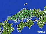 中国地方のアメダス実況(風向・風速)(2024年01月21日)