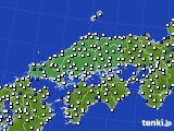 2025年01月21日の中国地方のアメダス(風向・風速)