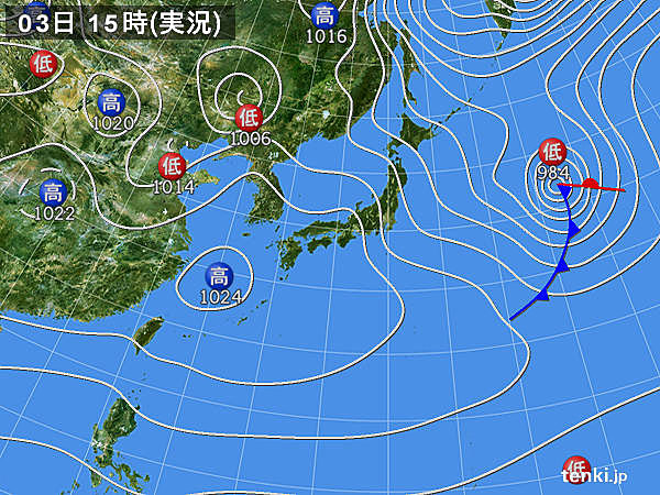実況天気図(2015年01月03日)