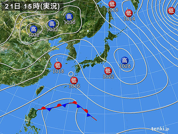 実況天気図(2015年01月21日)