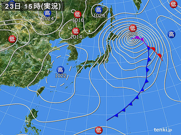実況天気図(2015年01月23日)