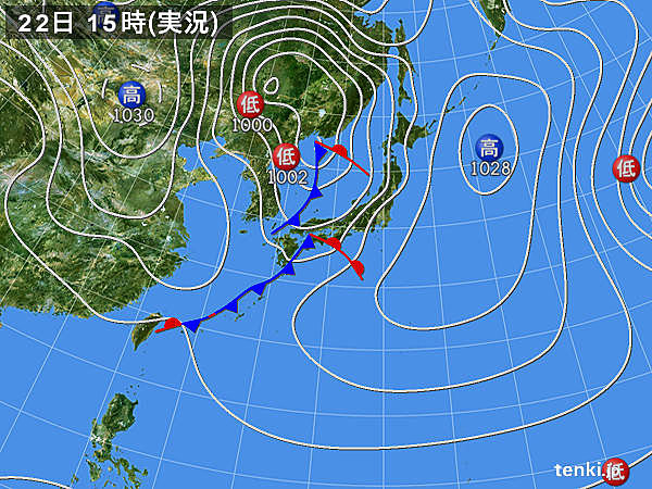 実況天気図(2015年02月22日)