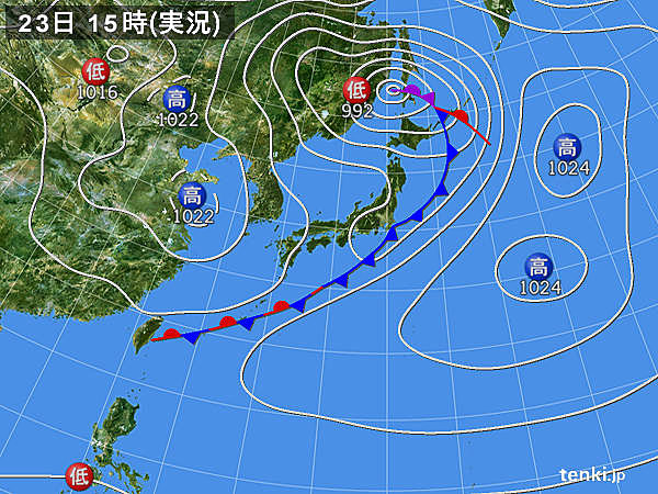 実況天気図(2015年02月23日)