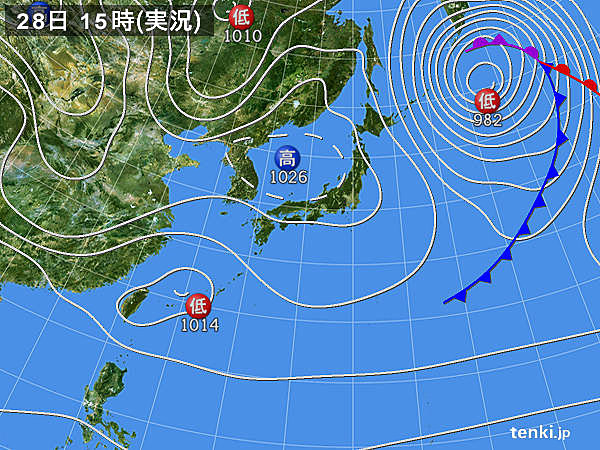 実況天気図(2015年02月28日)