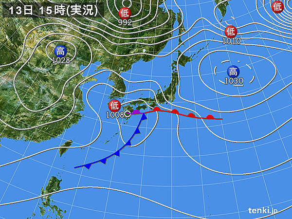 実況天気図(2015年04月13日)