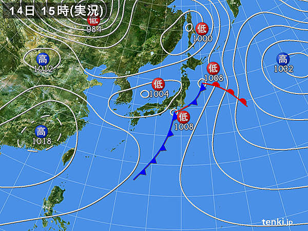 実況天気図(2015年04月14日)