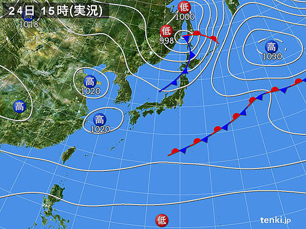 実況天気図(2015年04月24日)