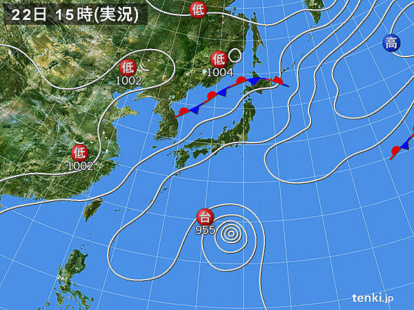 実況天気図(2015年07月22日)